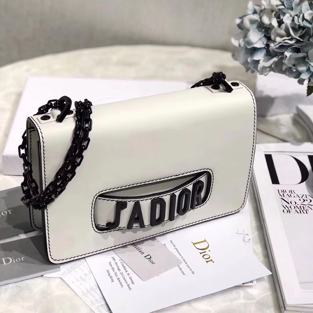 Dior新款女包 迪奥So Black极致黑系列Jadior链条单肩斜挎包手包24CM 白色