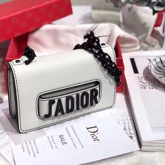 Mini Jadior Dior迪奥So Black极致黑系列白色牛皮链条手包单肩包18CM